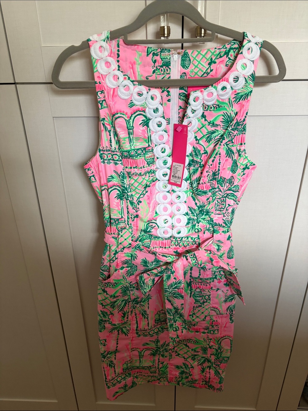 Lilly Pulitzer Pink & Green Printed Girls Romper with White Trim - Picture 2 of 6